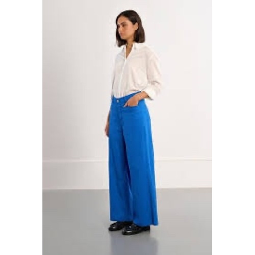 Lili Sidonio Blue Wide Leg Pleated High Rise Trousers Pants Women Size L